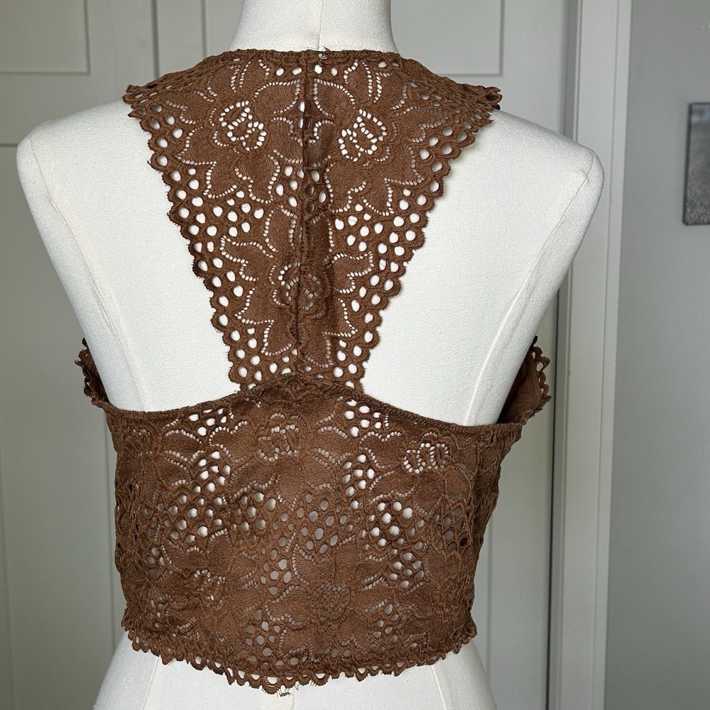Zenana Racerback Lace Padded Bralette Brown Plus Size 1X - Picture 3 of 4